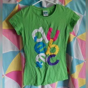 Vibrant Green 'Quebec' Tee with Colorful Letters